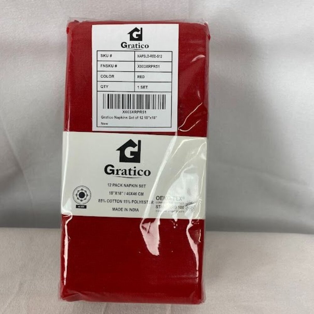 NIP Gratcio 12 PK Red Cloth Napkin‎ Set 18X18.
